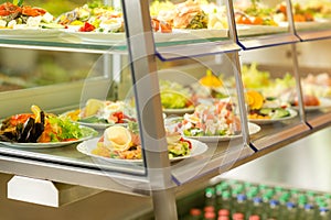 Cafeteria self service display food fresh salad