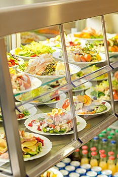 Cafeteria self service display food fresh salad