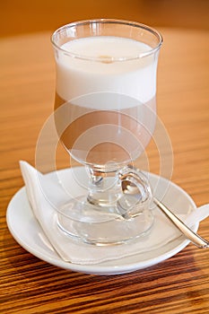 Caffe latte served in a glass