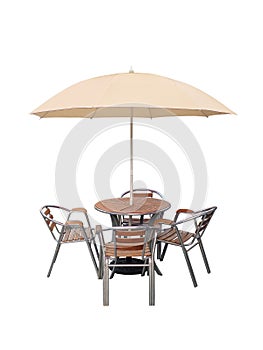 Caffe table chair parasol,isolated on white background