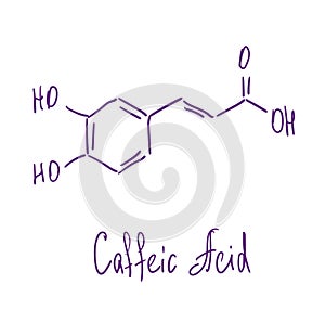 Caffeic acid chemical structure. Vector illustration Hand drawn.