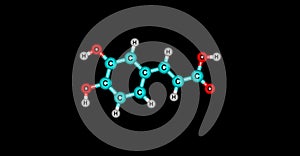 Caffeic acid molecular structure isolated on black