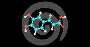 Caffeic acid molecular structure isolated on black