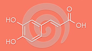 Caffeic acid molecule. Intermediate in the biosynthesis of lignin. Skeletal formula. photo