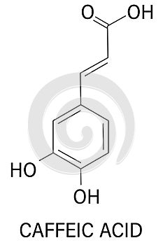 Caffeic acid molecule skeletal formula. Intermediate in the biosynthesis of lignin.