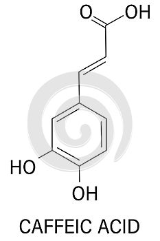 Caffeic acid molecule skeletal formula. Intermediate in the biosynthesis of lignin. photo