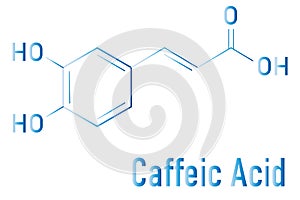 Caffeic acid molecule skeletal formula. Intermediate in the biosynthesis of lignin. photo