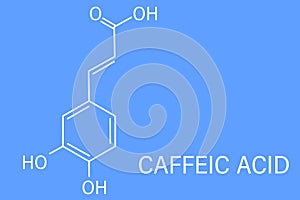 Caffeic acid molecule skeletal formula. Intermediate in the biosynthesis of lignin. photo