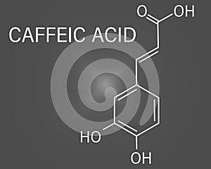 Caffeic acid molecule skeletal formula. Intermediate in the biosynthesis of lignin. photo