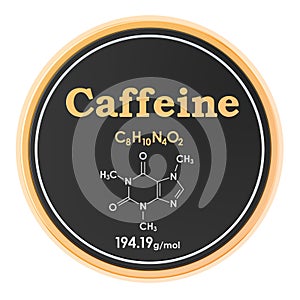 Caffeine. Chemical formula, molecular structure. 3D rendering isolated on white background photo