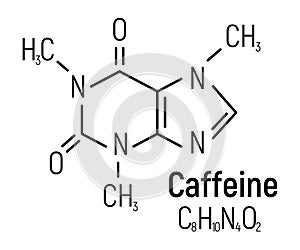 Caffeine concept chemical formula icon label, text font vector illustration, isolated on white. Periodic element table, addictive