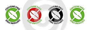 Caffeine free vector logo icon sign. Allergy decaffeinated coffee symbol health natural eco label photo