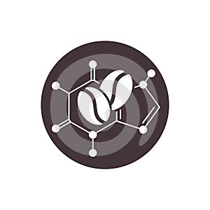 Caffeine icon molecular structure with coffee