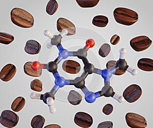 Caffeine Molecular Structure and roasted coffee Beans