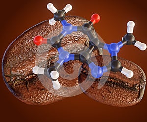 Caffeine Molecular Structure and roasted coffee Beans