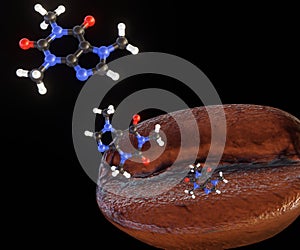 Caffeine Molecular Structure and roasted coffee Beans