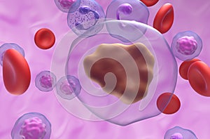 Caffeine molecule in the blood flow - closeup view 3d illustration