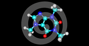 Molecular structure of Caffeine isolated on black