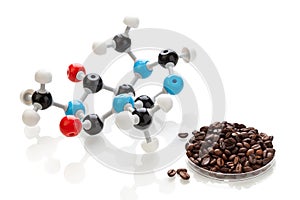 Caffeine molecule with coffee beans