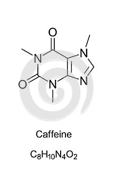 Caffeine molecule, theine, skeletal formula