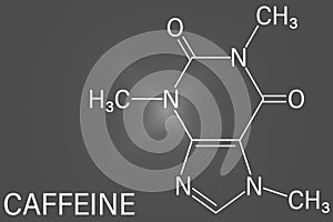 Caffeine stimulant molecule. Present in coffee, tea and many soft and energy drinks. Skeletal formula.