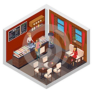 Caffeteria Restaurant Isometric Composition