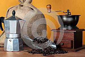 Caffettiera coffee beans and grinder photo