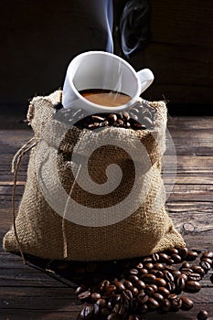 CaffÃÂ¨ e tazzina sul sacco photo