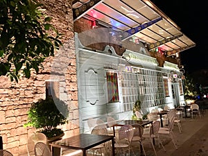 CafÃ© and restaurant at Ba Na Hills in Vietnam on night scene