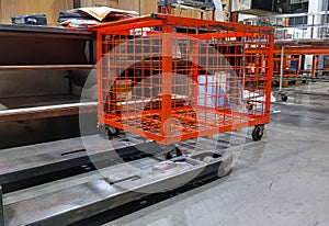 Cage security and roller lines in cargo warehouse and ready loading shipment to container truck for transportation to destination