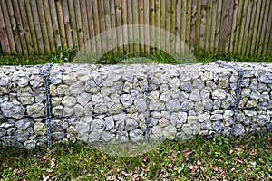 Caged stone block wall for construction projects