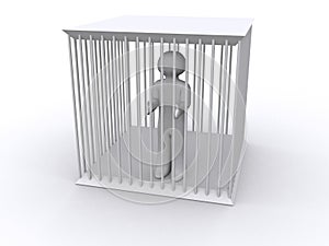 Caged white figure