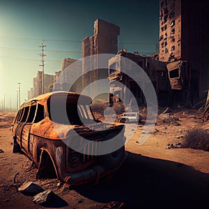 cagey image of devastated abandoned postapocalyptic city