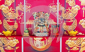 Cai Shen God of Wealth Goddess of Fortune on the table for gods worshiping Chinese beliefs in the Chinese new year 2020.Bangkok,