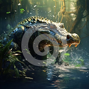 Caimans, in the South Pantanal of Brazil  Made With Generative AI illustration