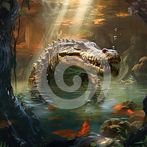 Caimans, in the South Pantanal of Brazil  Made With Generative AI illustration