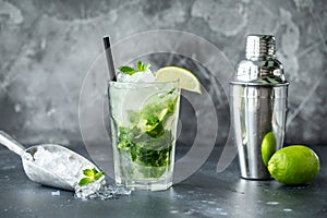 Caipirinha cocktail lime mint ice Drink bar tools shaker ingredients