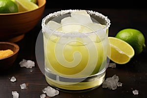 caipirinha with muddled lime and sugar in a lowball glass