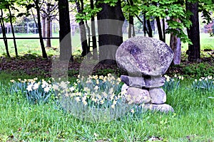 Cairn that flanks a pasteur in Groton, Middlesex County, Massachusetts, United States