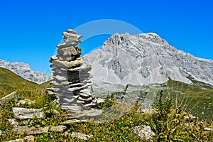 Cairn at the hiking trail photo