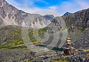 Cairn in mountain tundra