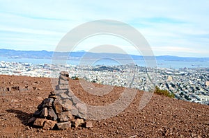 A cairn overlooking San Francisco from Twin Peaks