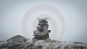 Cairn in the fog