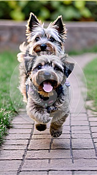 Cairn Terrier Puppies Running Towards the Camera illustration Artificial Intelligence artwork generated