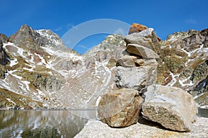 Cairn to indicate the right path in the Pyrenees