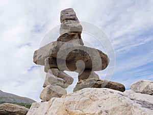 Cairn trail marker Inuksuk large stacked stones