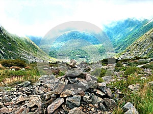 A cairn on the trail to summit of Mt. Washington