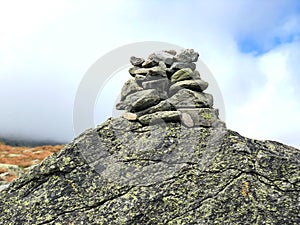 A cairn on the trail to summit of Mt. Washington