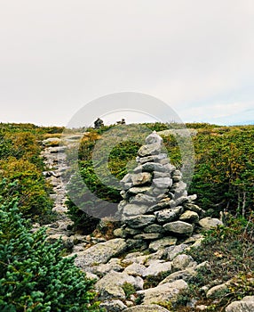 A cairn on the trail to summit of Mt. Washington