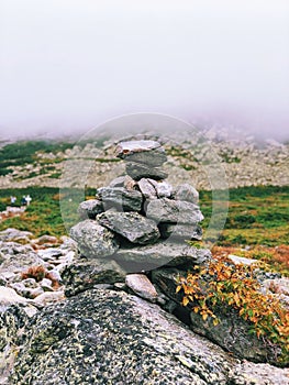 A cairn on the trail to summit of Mt. Washington